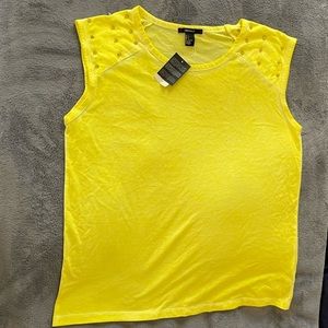 Forever 21 Yellow Knit Top Cap Sleeve Gold Spiked Studs BNWT